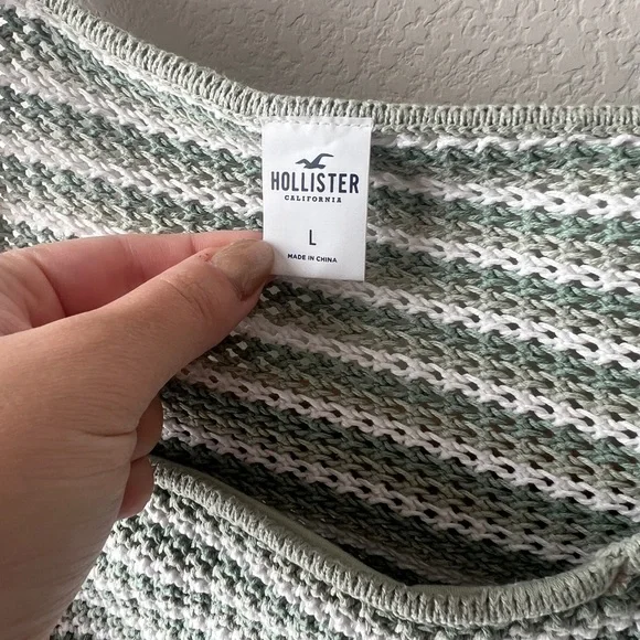 HOLLISTER - green and white crochet top size L - Picture 3 of 4
